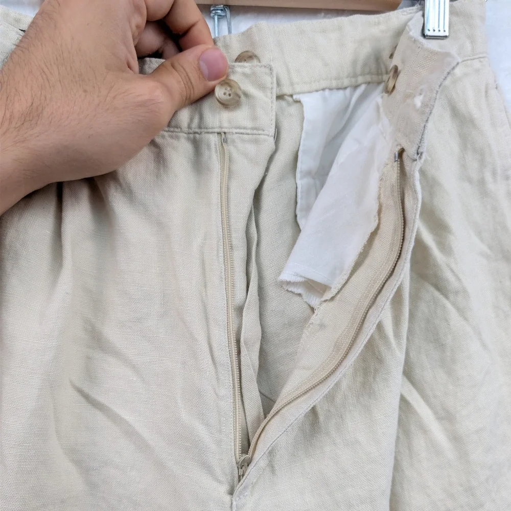 VTG Gap Pants Men's 34x29 Beige Linen Pleated Easy Fit Old Money Coastal 90s